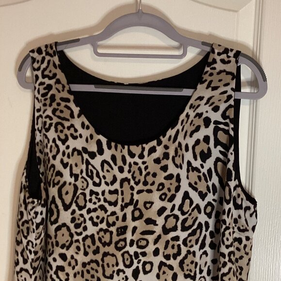 Leopard Animal Print Women's Tank Top Tunic Sleeveless Lined Size L Rounded Hem - Picture 2 of 6